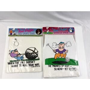 Vtg 1980's "The Kool Duffer" Golf Sports Towel & Barbecue Apron Humor Lot New